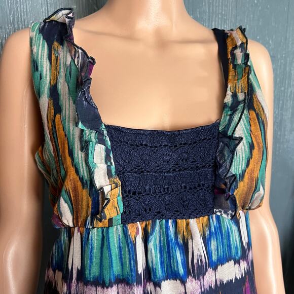 Tiered Sleeveless Prairy Dress EST Sz. XS Baby Doll Crochet Trim Boho Peasant - Picture 2 of 5